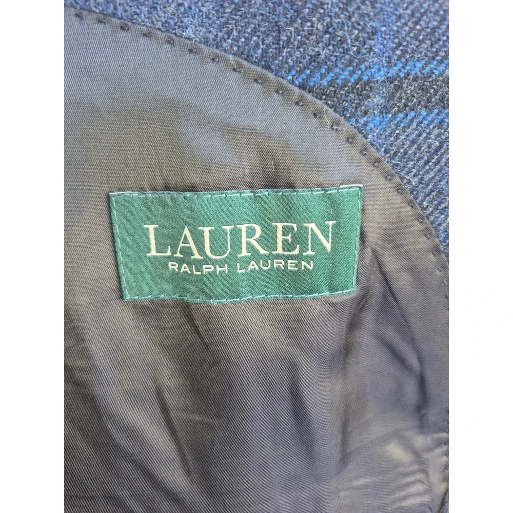 Lauren Ralph Lauren Mens 48 L Blue Plaid Tweed Wool Blazer Sport Coat Jacket